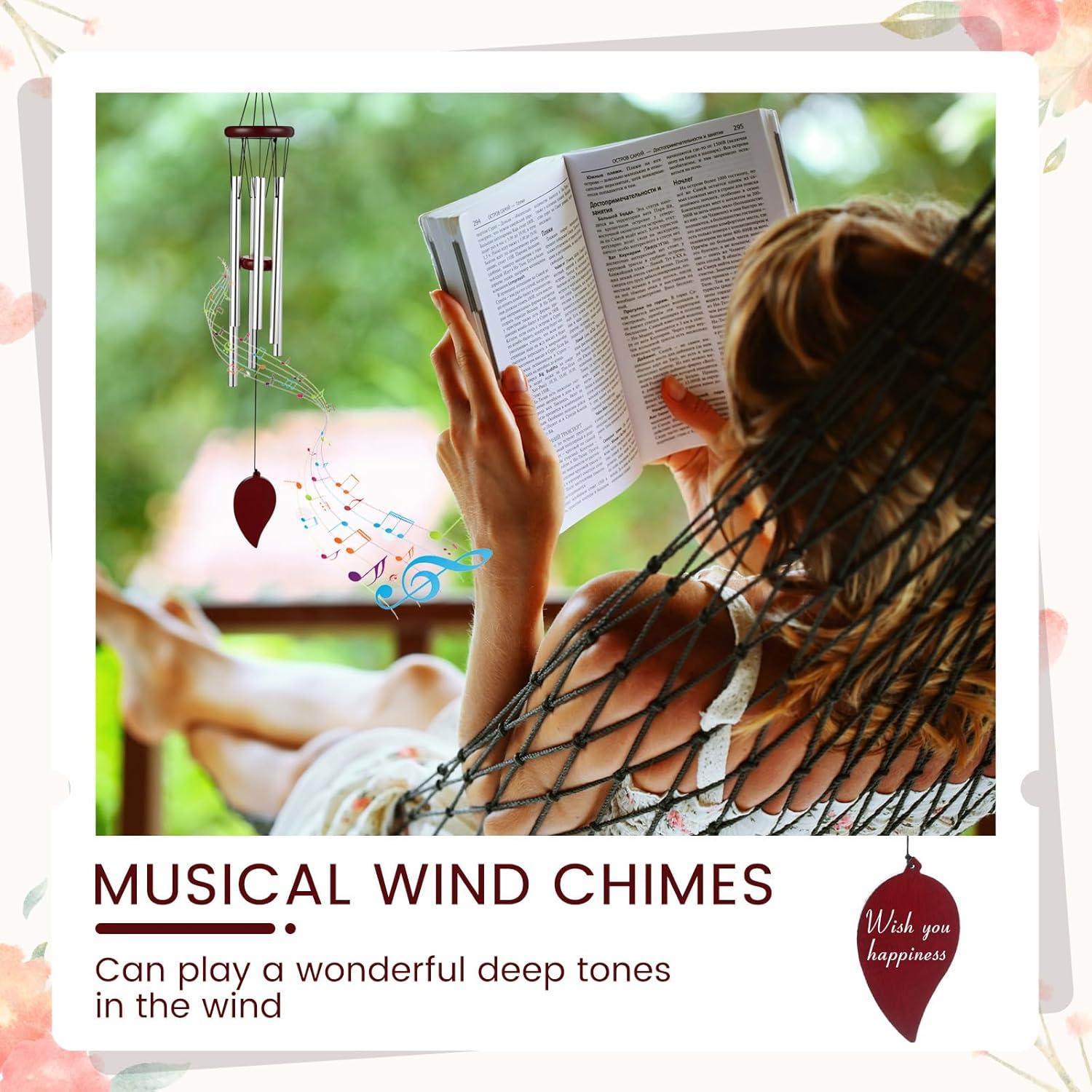 Campanas de Viento Yahenda 6 Pcs 71 cm Aluminio Plata Madera Roja