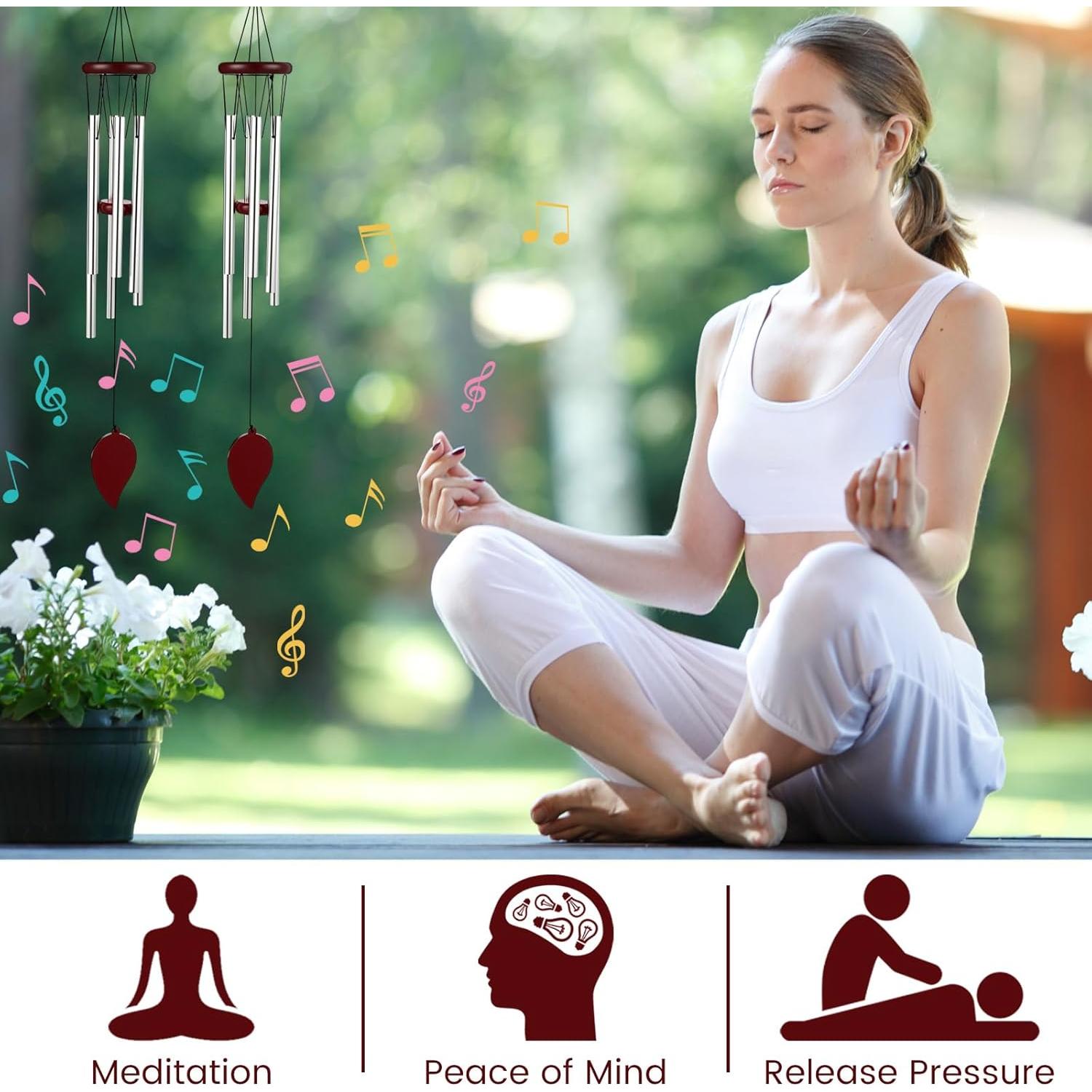 Campanas de Viento Yahenda 6 Pcs 71 cm Aluminio Plata Madera Roja