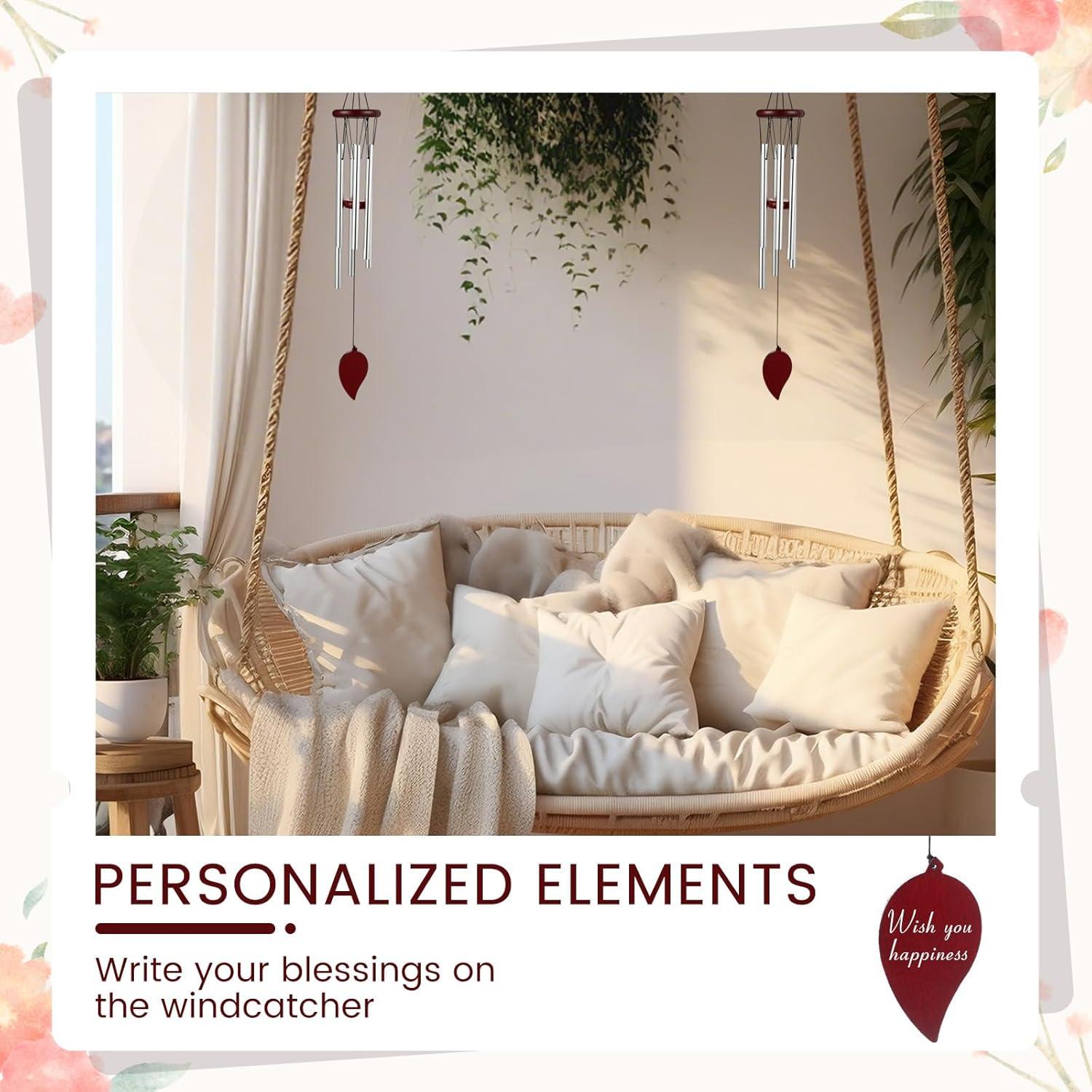 Campanas de Viento Yahenda 6 Pcs 71 cm Aluminio Plata Madera Roja