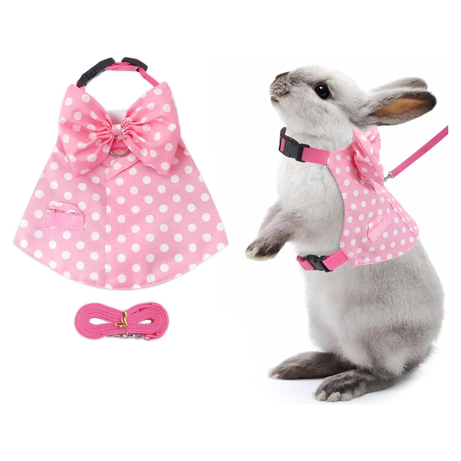 Arnés y Correa para Conejos Disfraz Lunares Rosa Talla M