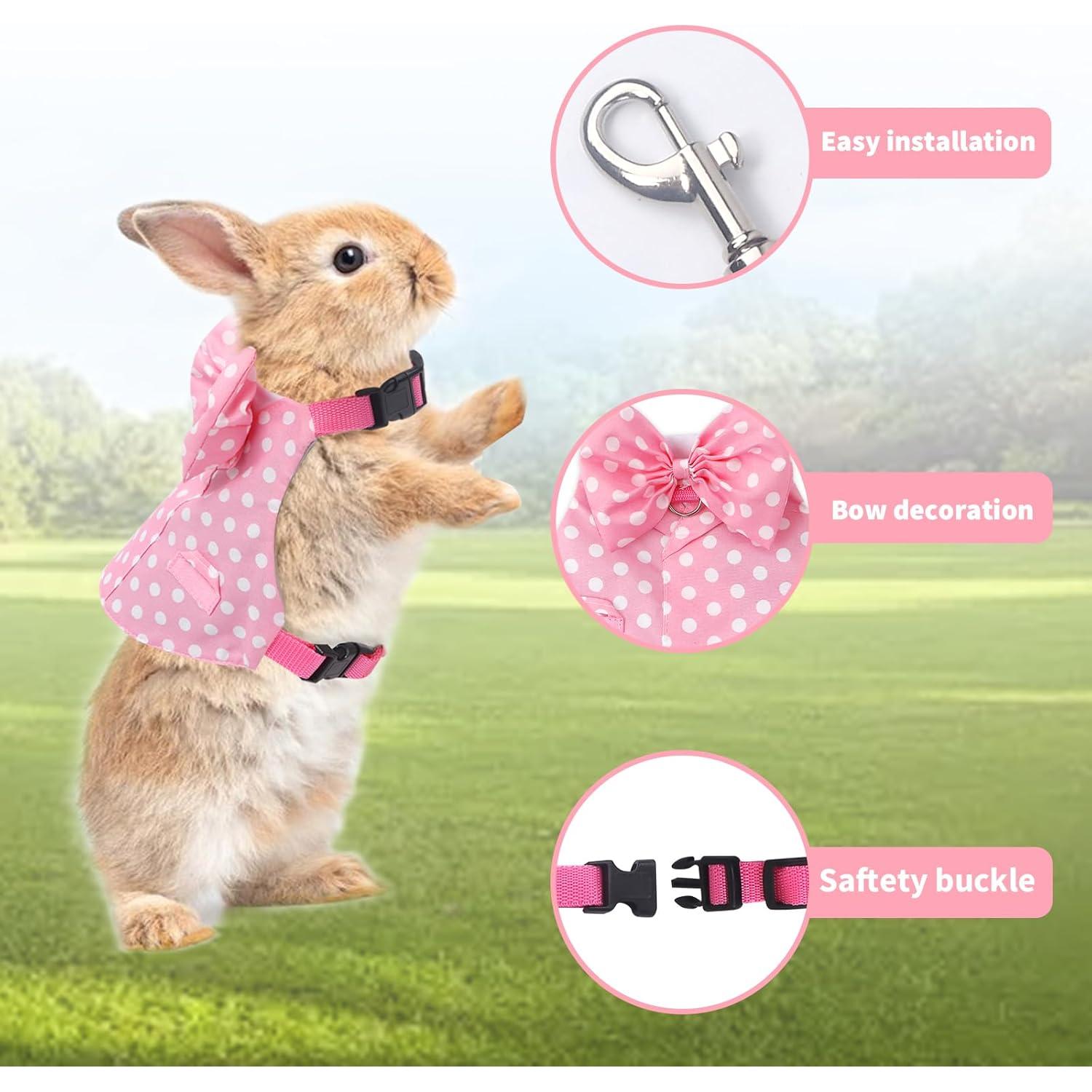 Arnés y Correa para Conejos Disfraz Lunares Rosa Talla M
