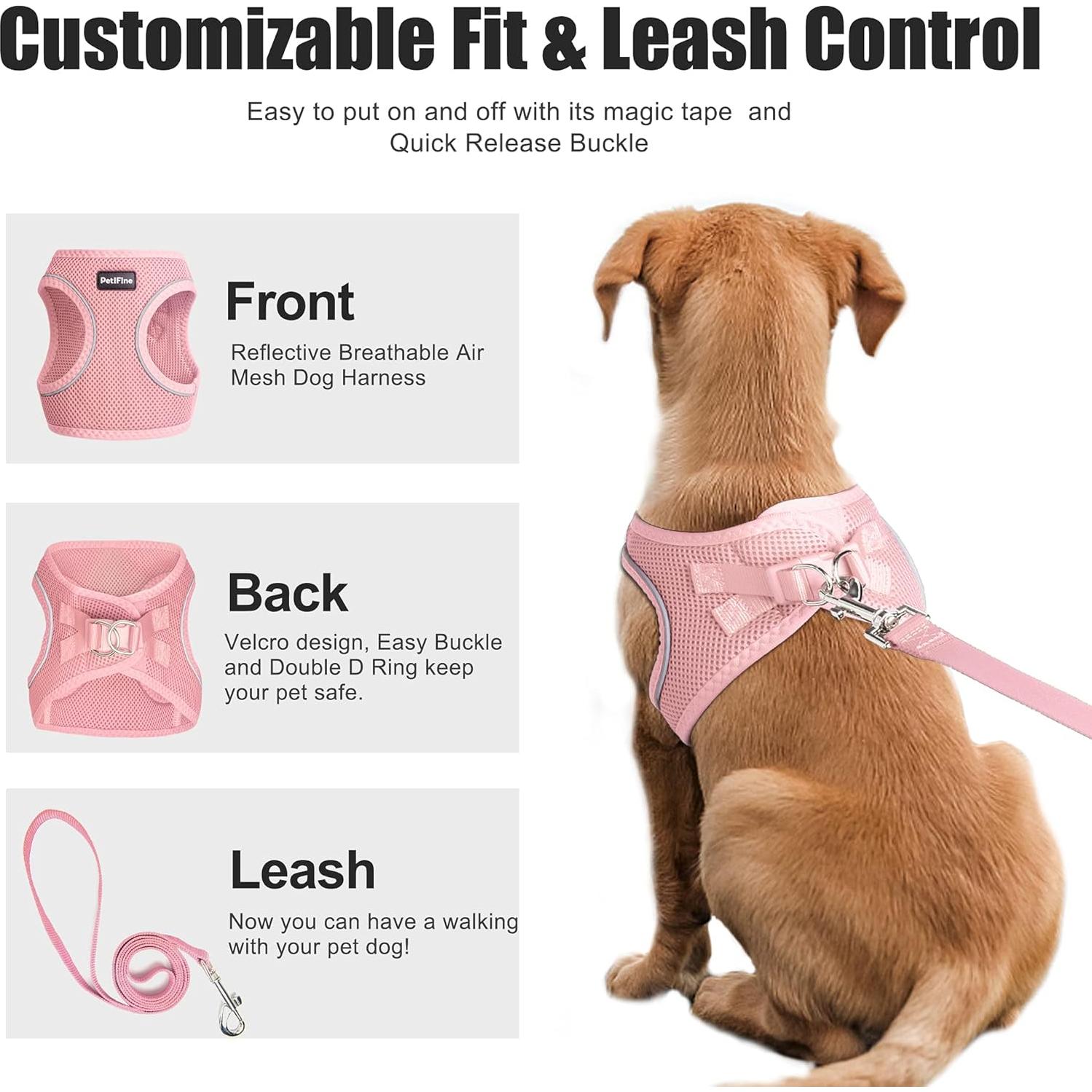 Arnés y Correa PetiFine para Perros Pequeños Transpirable XS Rosa