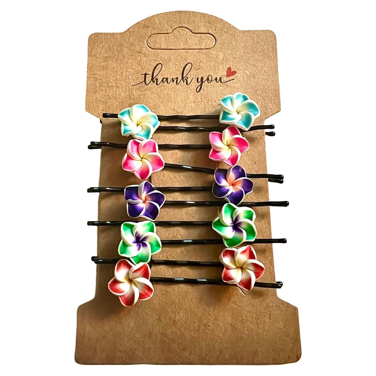 Juego de 10 Pinzas para el Cabello DAABB con Flor Plumeria