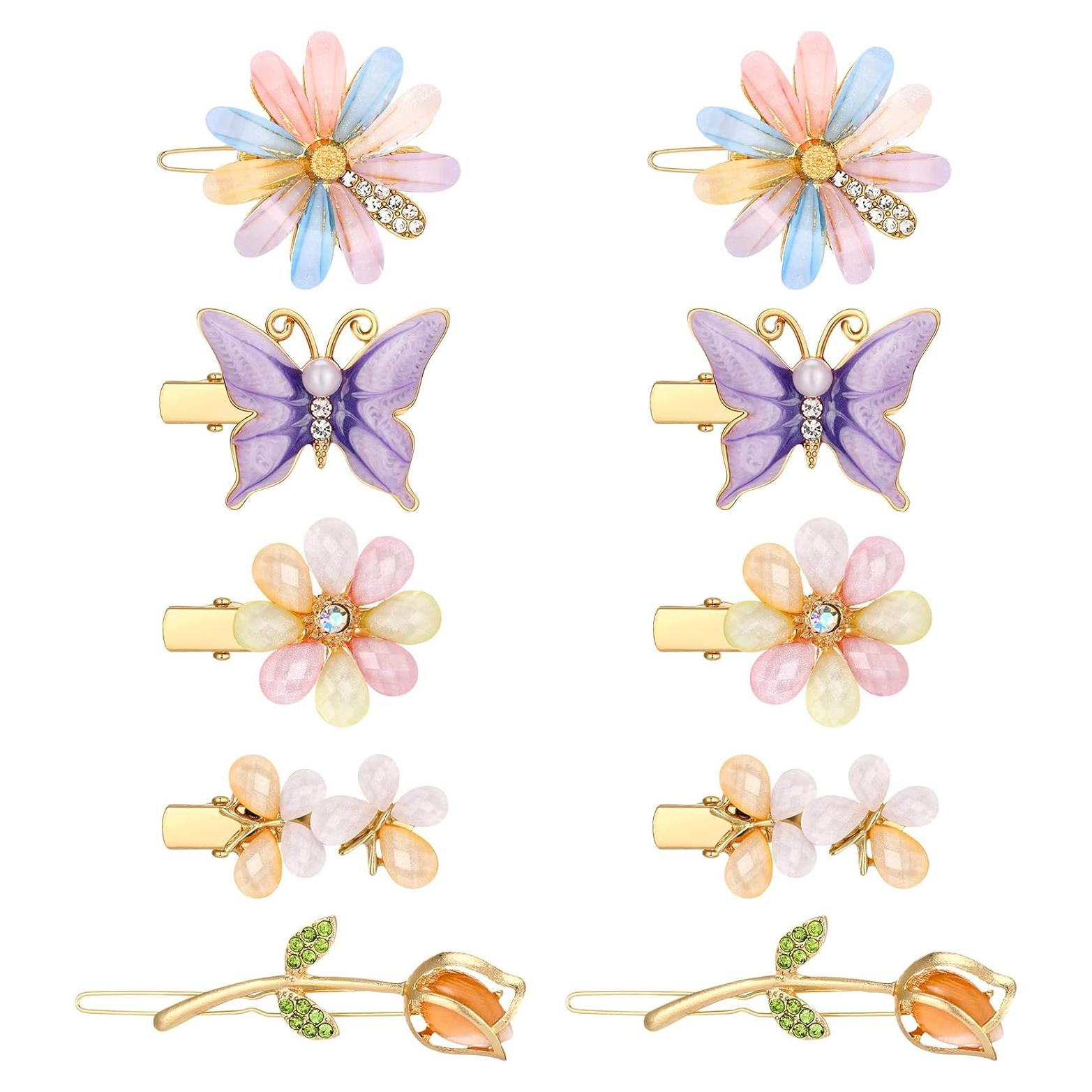 10 Clips Decorativos para el Cabello XunYee - Rhinestone y Flores