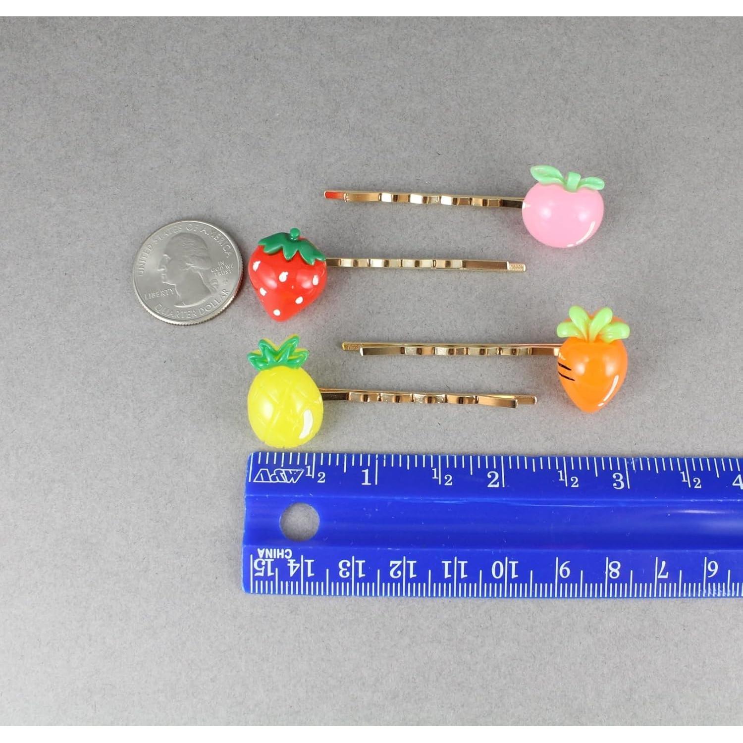 Set de 4 Pinzas de Cabello Doradas - Manzana, Fresa, Zanahoria, Piña