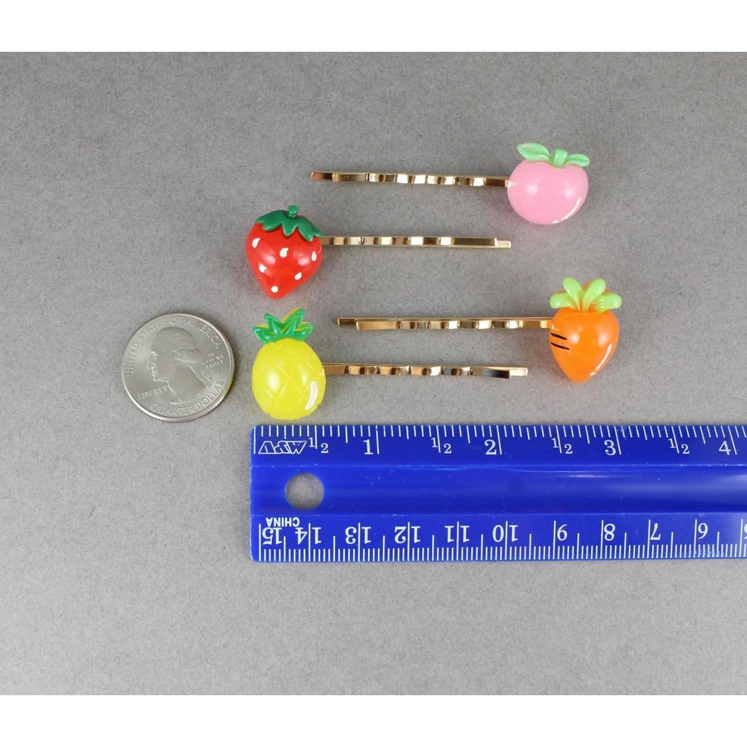 Set de 4 Pinzas de Cabello Doradas - Manzana, Fresa, Zanahoria, Piña