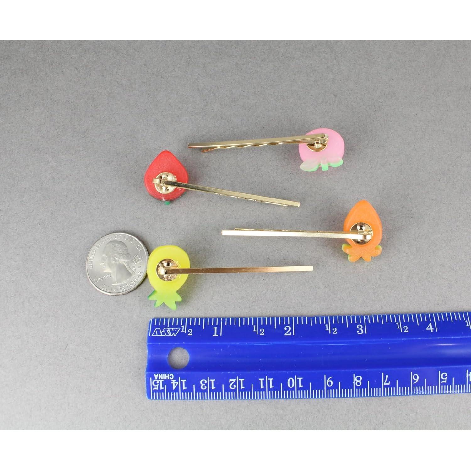 Set de 4 Pinzas de Cabello Doradas - Manzana, Fresa, Zanahoria, Piña