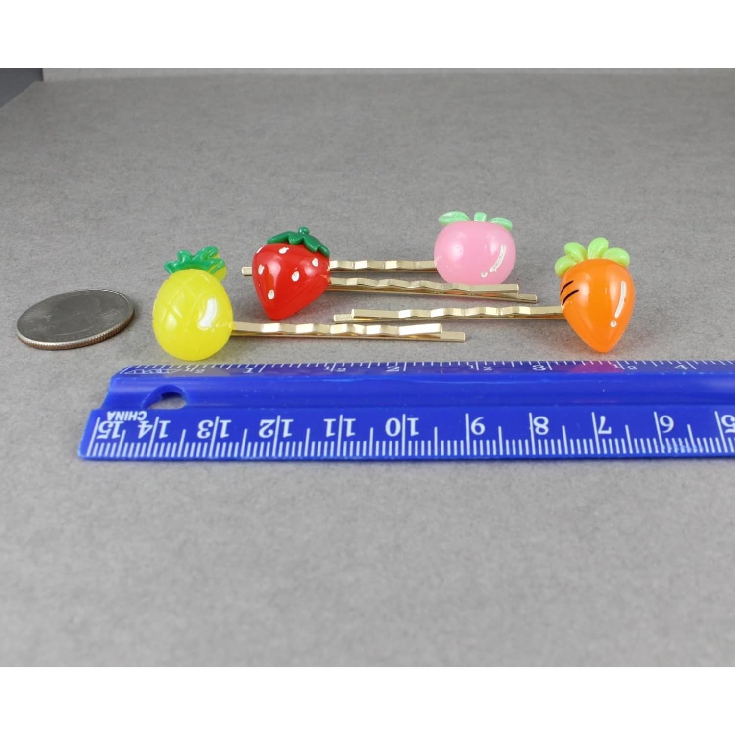 Set de 4 Pinzas de Cabello Doradas - Manzana, Fresa, Zanahoria, Piña