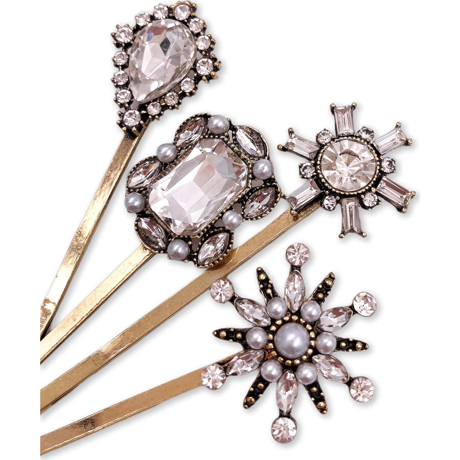 4 Horquillas Vintage de Strass y Perlas - EasyTech