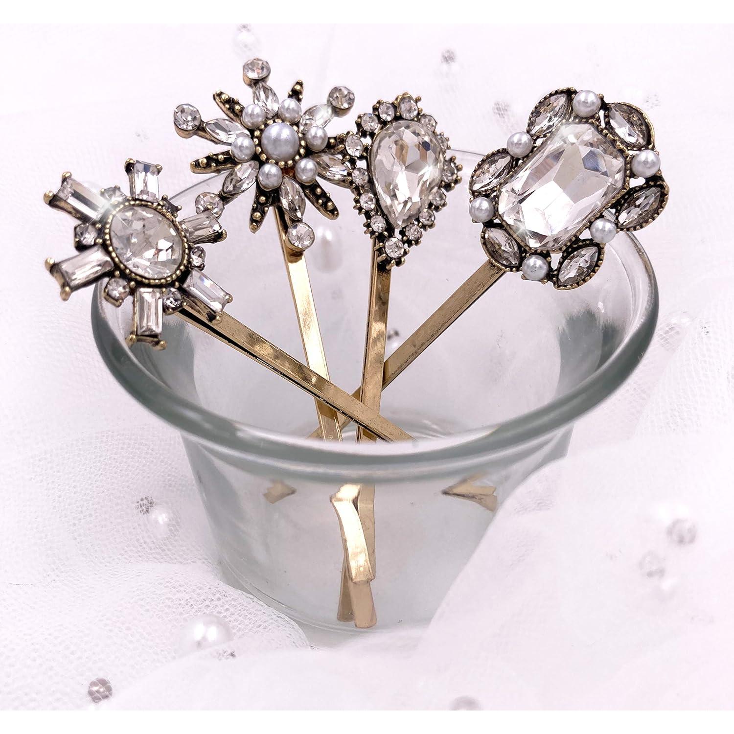 4 Horquillas Vintage de Strass y Perlas - EasyTech