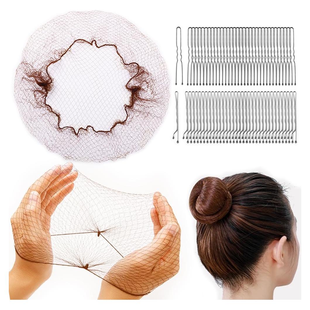 225PCS Juego de Redes para Cabello Marrón 30cm con Horquillas