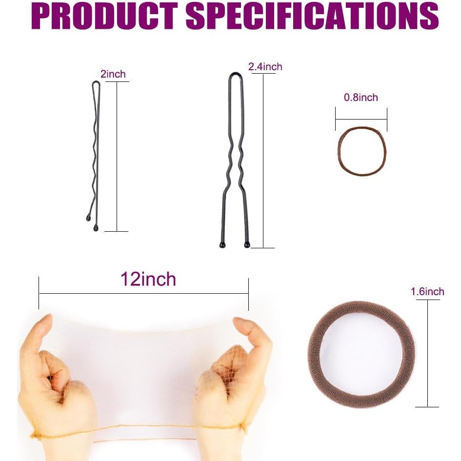 225PCS Juego de Redes para Cabello Marrón 30cm con Horquillas