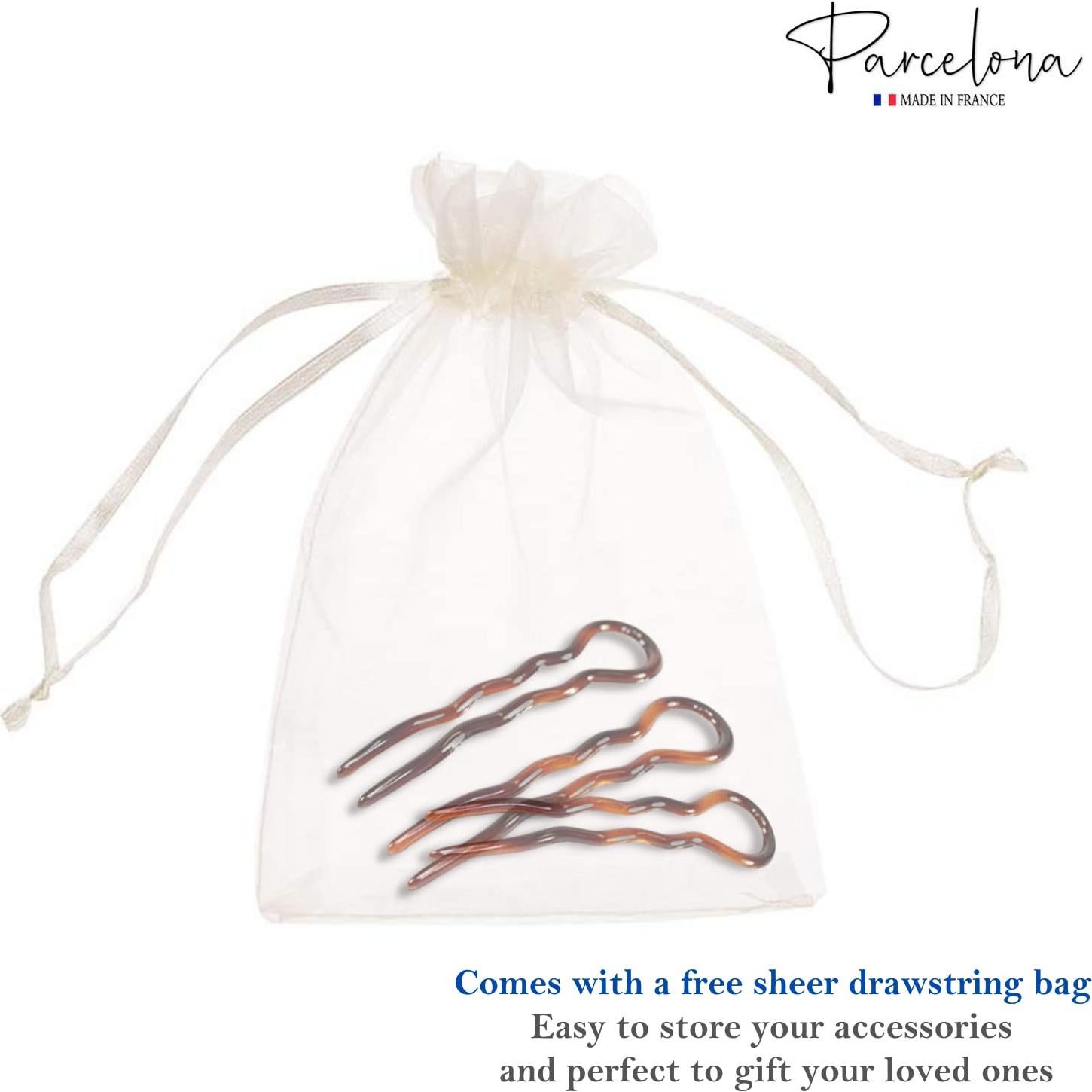 Pinzas para el Cabello Parcelona Chignon Carey Marrón Set de 3