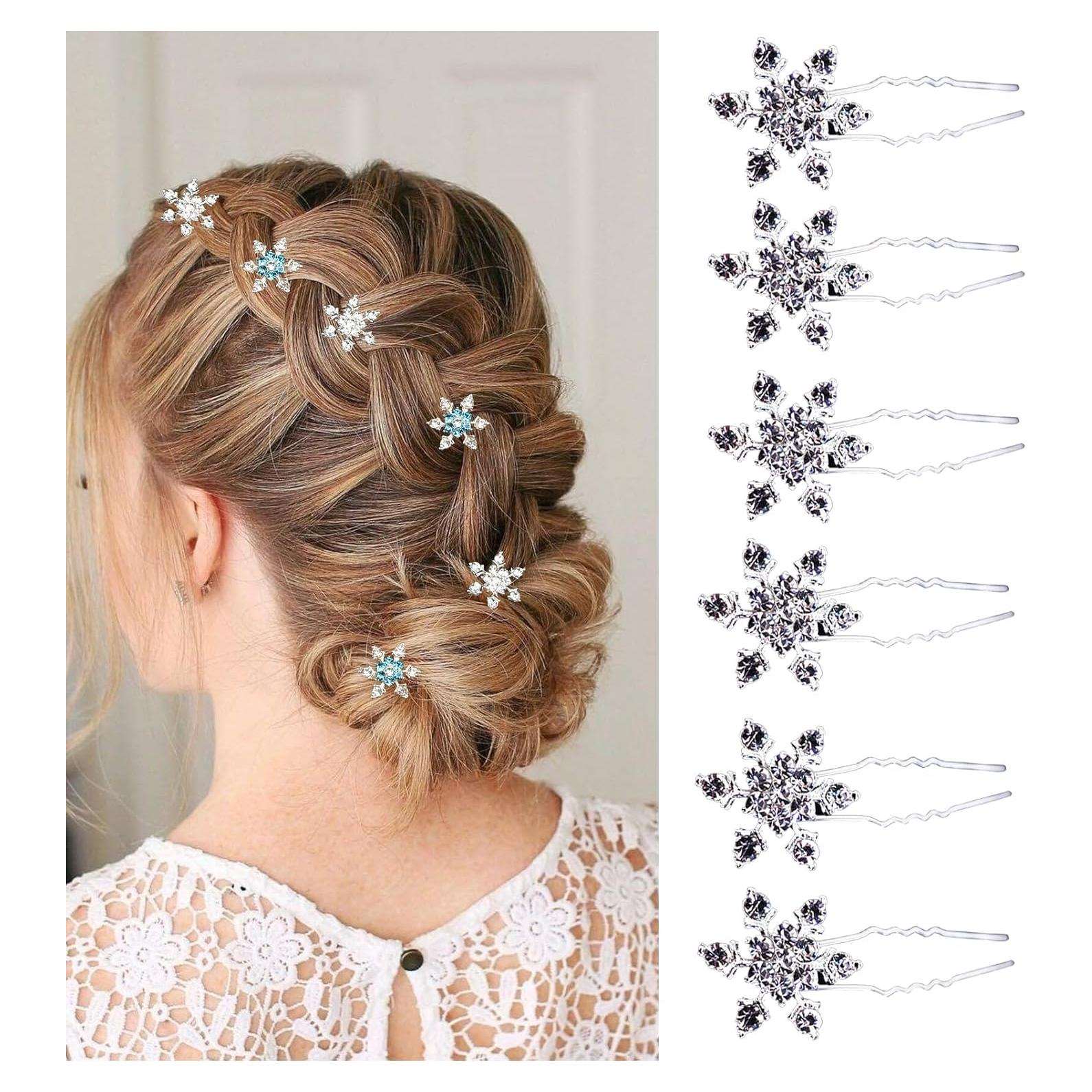 6 Clips de Cabello de Navidad RUSTAMM Plata Copo de Nieve