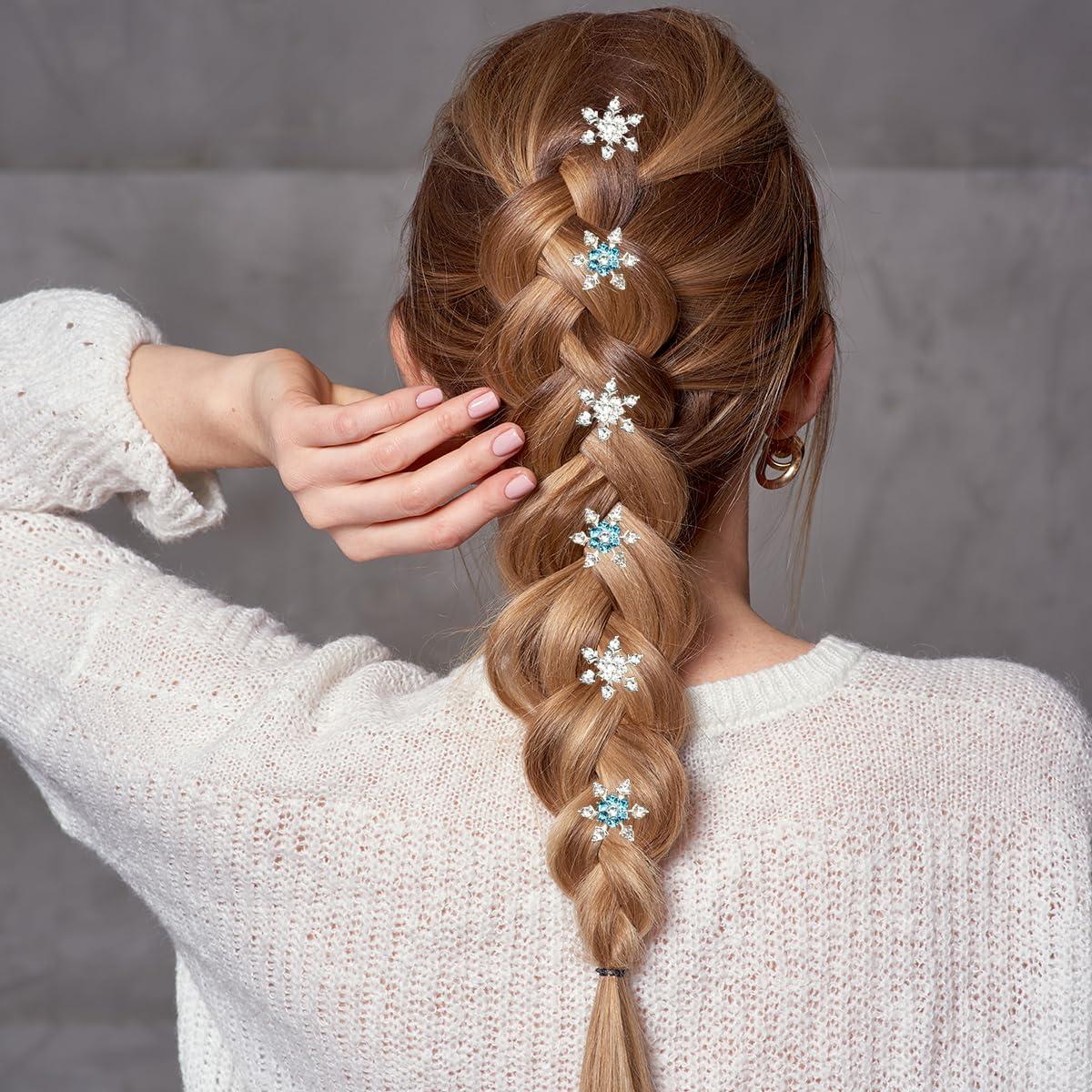 6 Clips de Cabello de Navidad RUSTAMM Plata Copo de Nieve