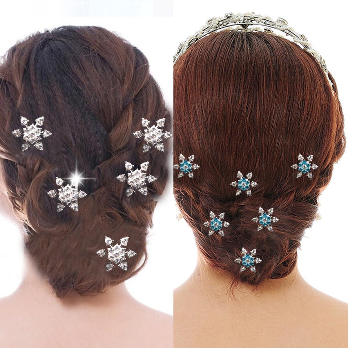 6 Clips de Cabello de Navidad RUSTAMM Plata Copo de Nieve