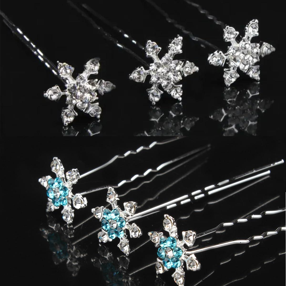 6 Clips de Cabello de Navidad RUSTAMM Plata Copo de Nieve