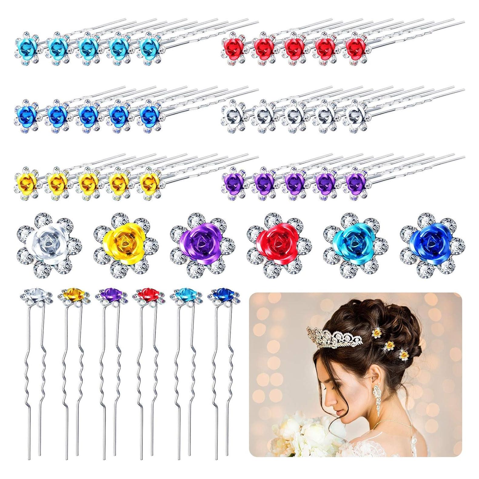 30 Clips de Cabello con Rhinestones Rosa Chuangdi 6 Colores