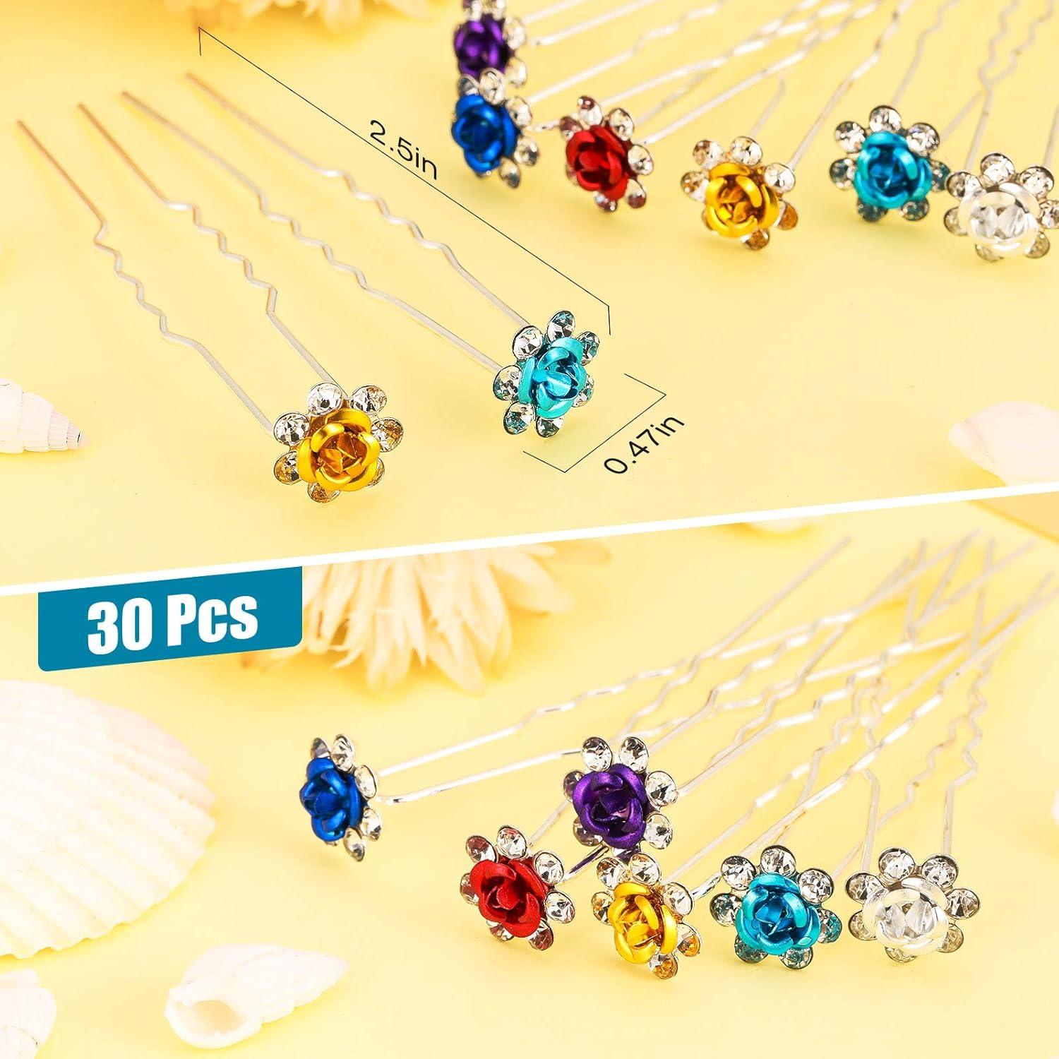 30 Clips de Cabello con Rhinestones Rosa Chuangdi 6 Colores