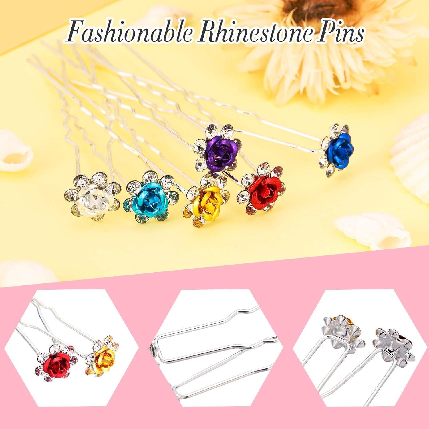 30 Clips de Cabello con Rhinestones Rosa Chuangdi 6 Colores