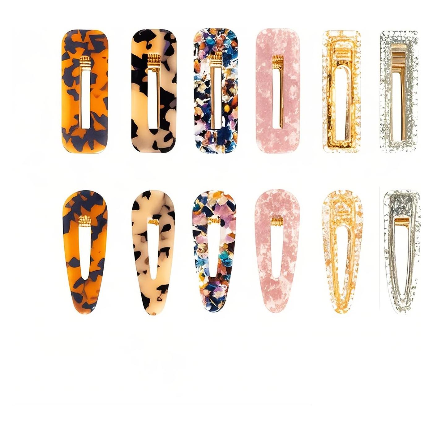 Juego de 12 Clips de Pelo Geométricos Doromy - Resina Acrílica