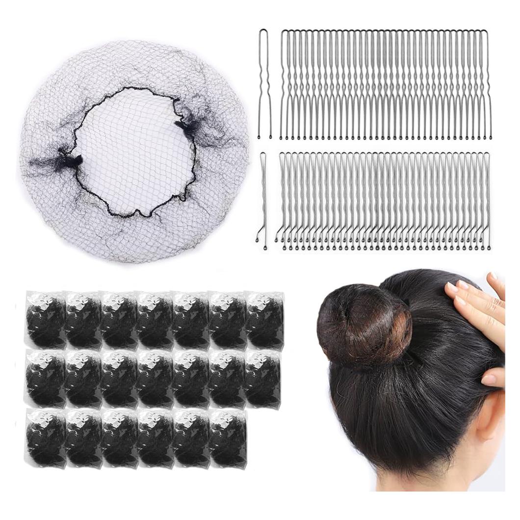 Juego de 120 Redes de Cabello Elásticas Negro 24" para Moños