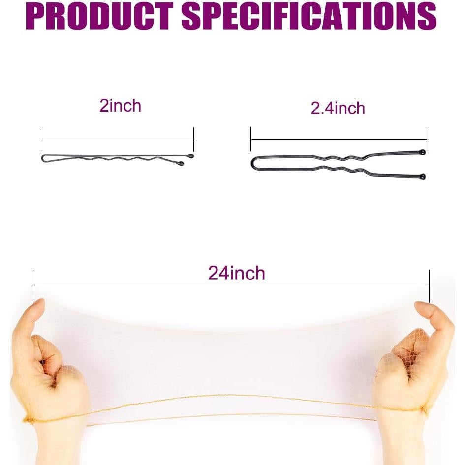 Juego de 120 Redes de Cabello Elásticas Negro 24" para Moños