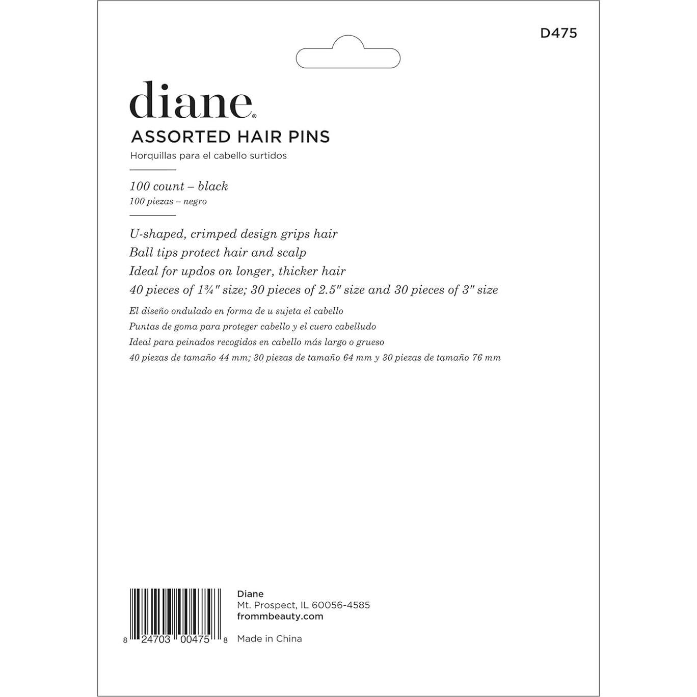 Pinzas para el cabello Diane 100 unidades, 3 tamaños, negras