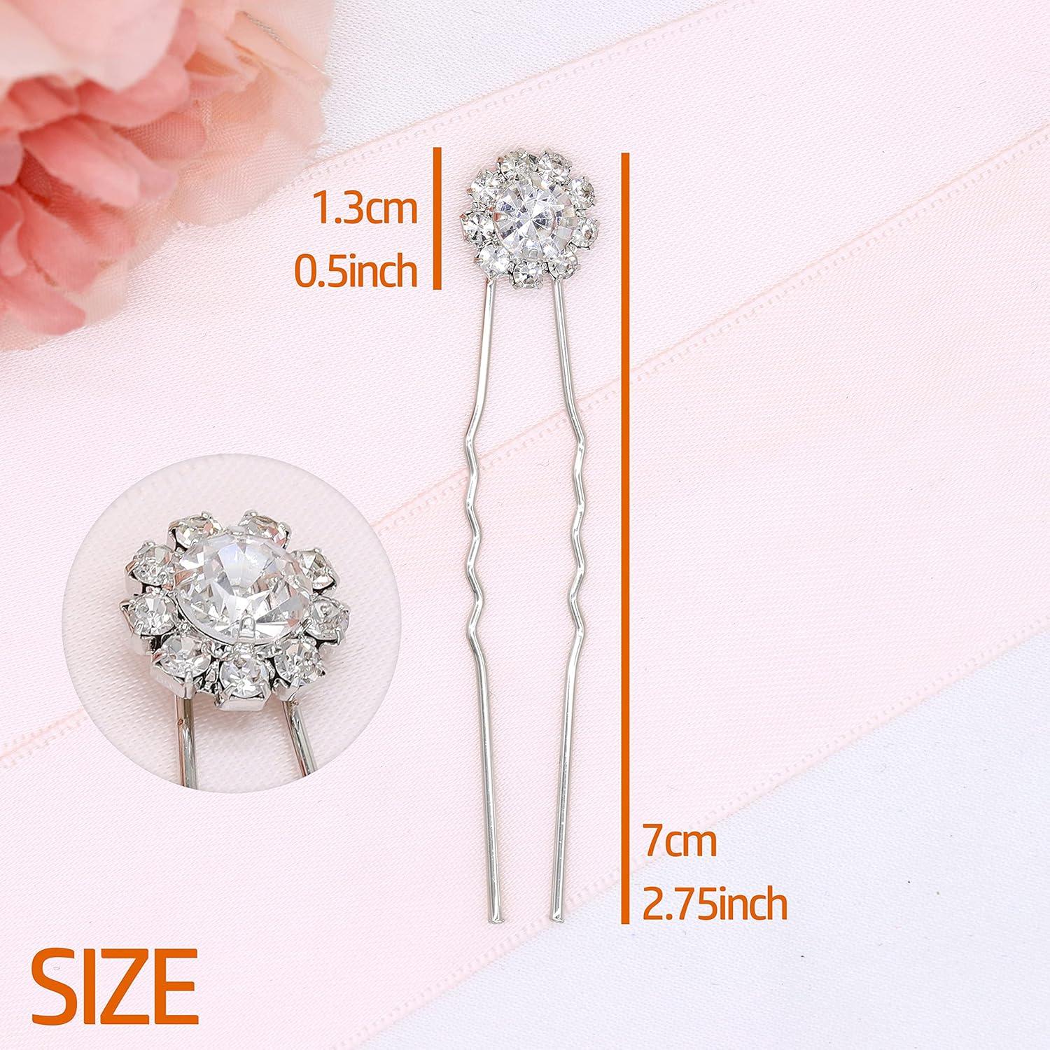 Pinzas para Cabello de Novia JINA con Rhinestones - Set de 12 Plata