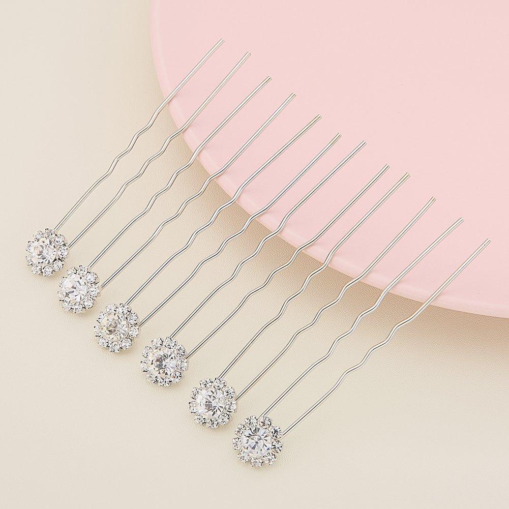 Pinzas para Cabello de Novia JINA con Rhinestones - Set de 12 Plata