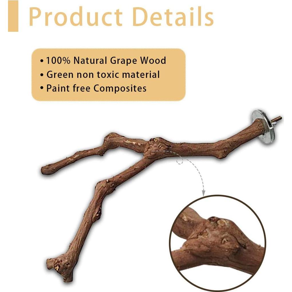 Percha para Aves PINVNBY de Madera de Uva Natural 30cm