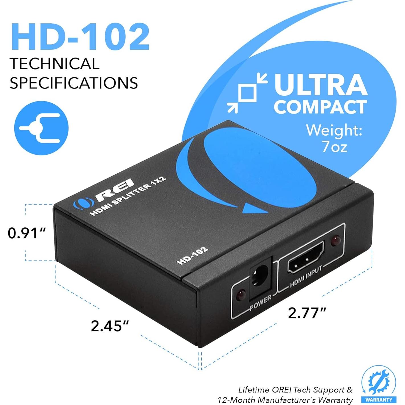 Divisor HDMI 1x2 OREI HD-102 4K@30Hz Espejo TV