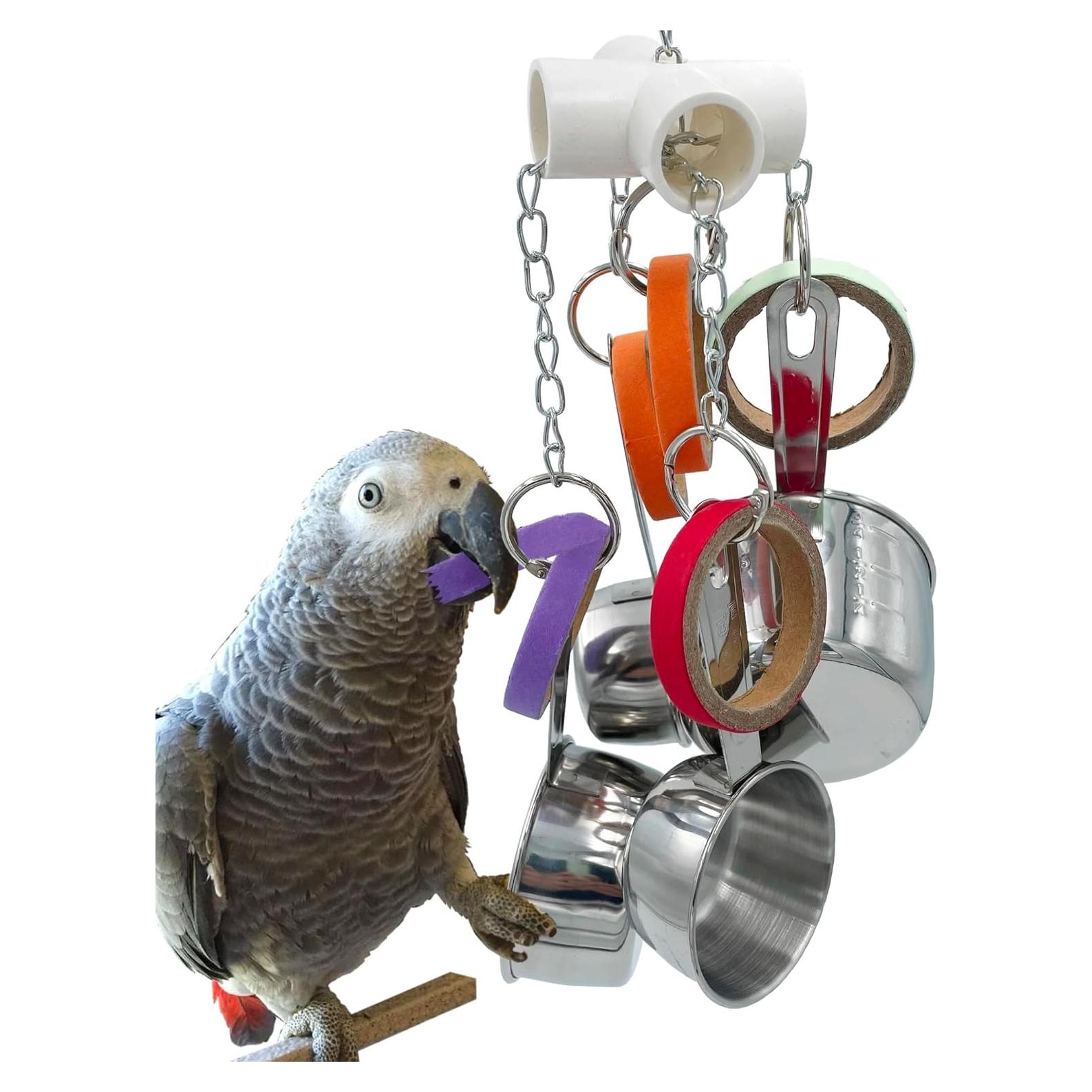 Juguete para Aves Loros GILYGI con Tazas de Acero Inoxidable