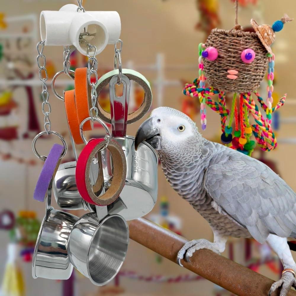 Juguete para Aves Loros GILYGI con Tazas de Acero Inoxidable