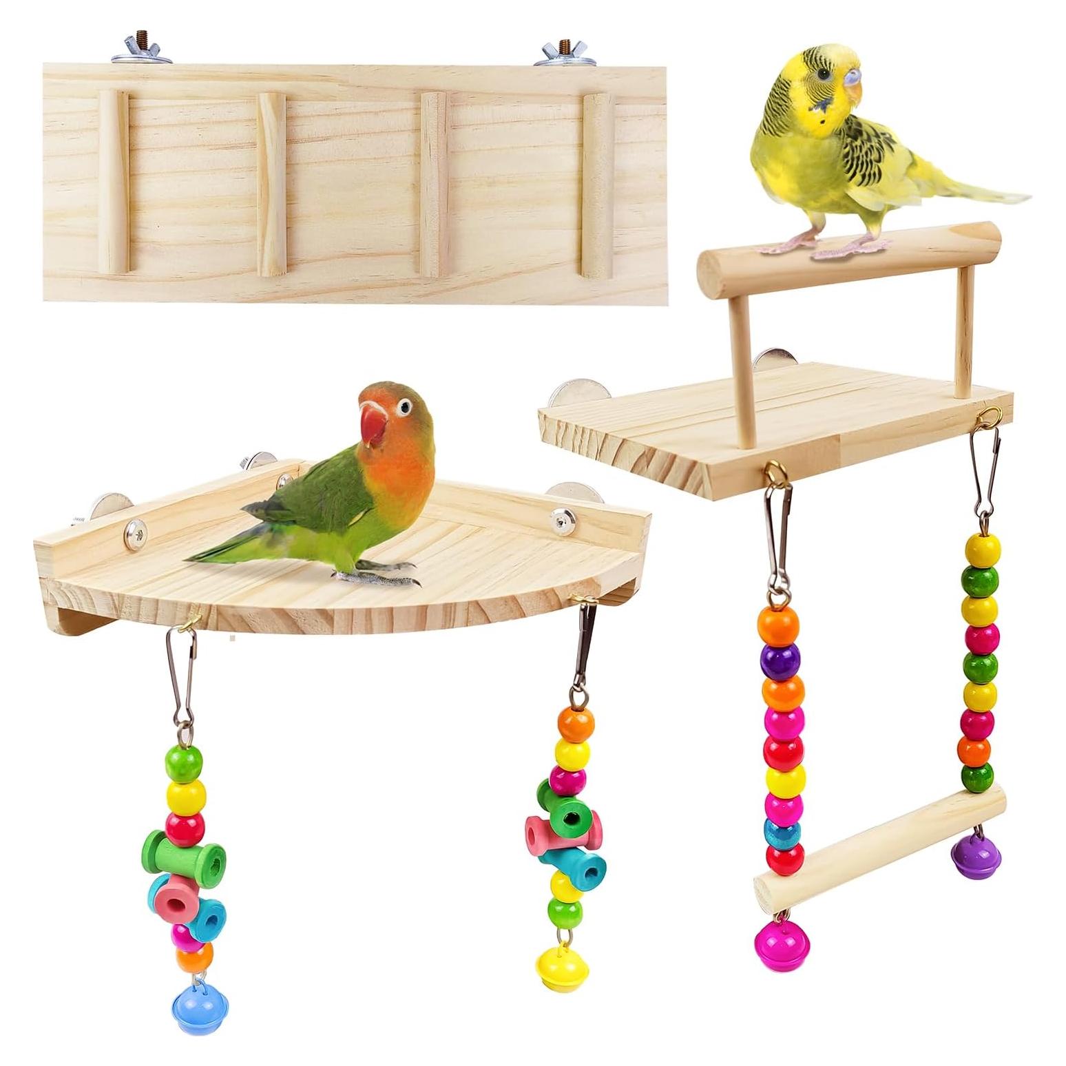 Juego de 3 Perchas para Aves Sysmashing con Escalera 33.78cm