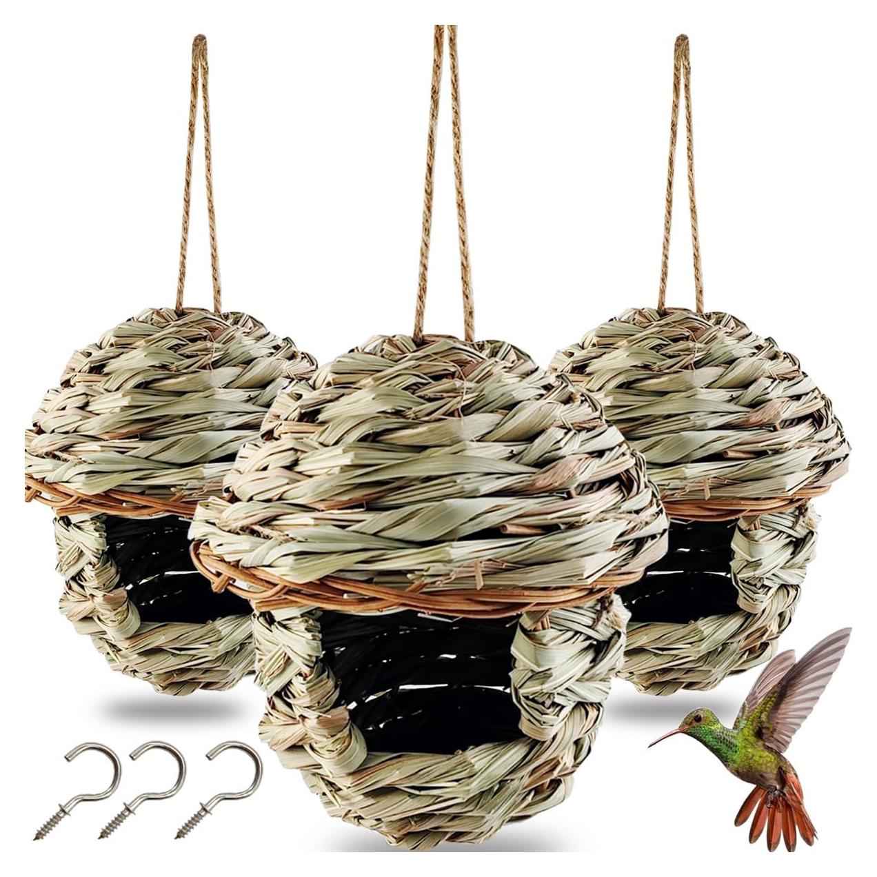 Nidos de Pájaro Tejidos a Mano TIHOOD - 3PCS para Exteriores