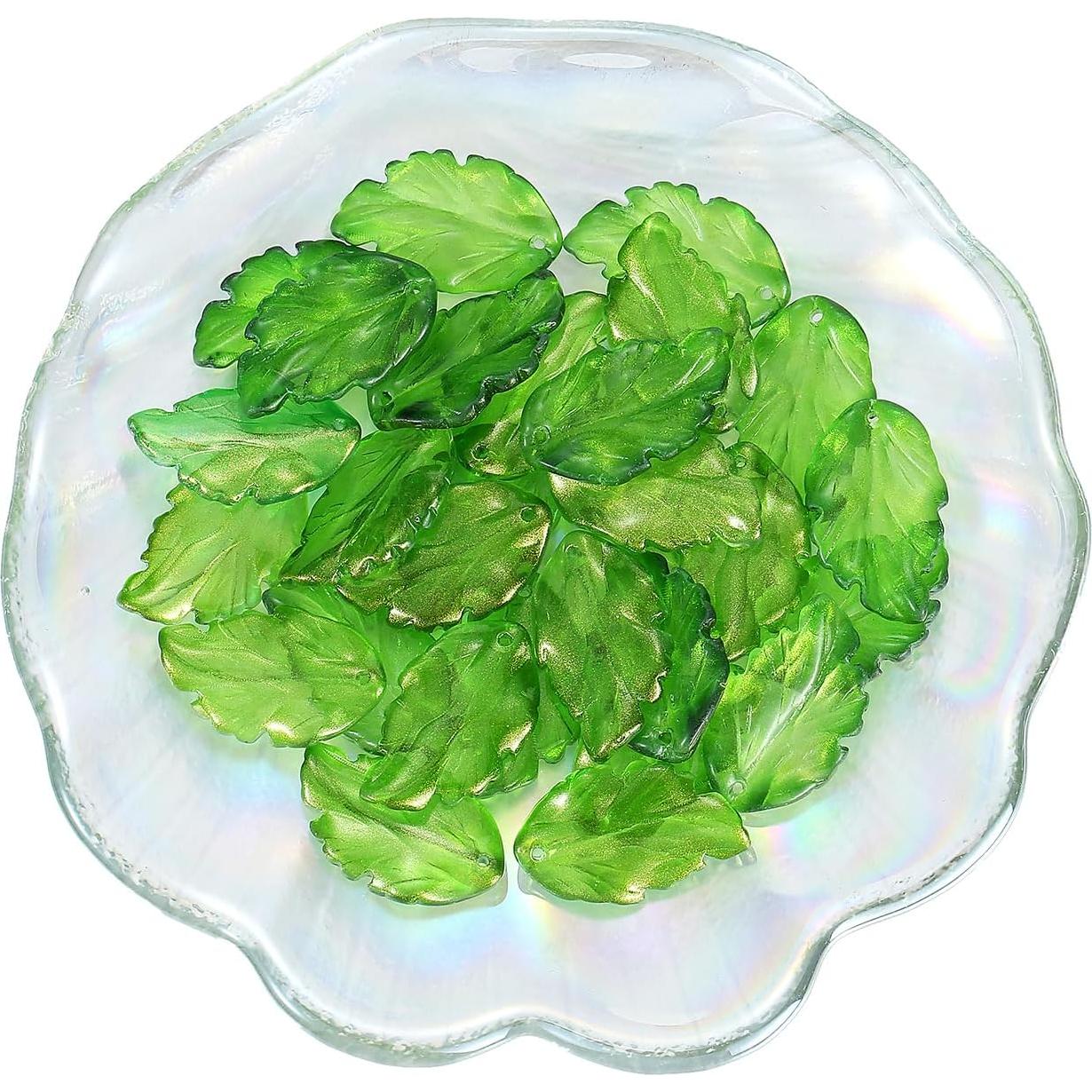 30 Cuentas Espaciadoras de Cristal Hoja LUBINGSHINE Verde Claro