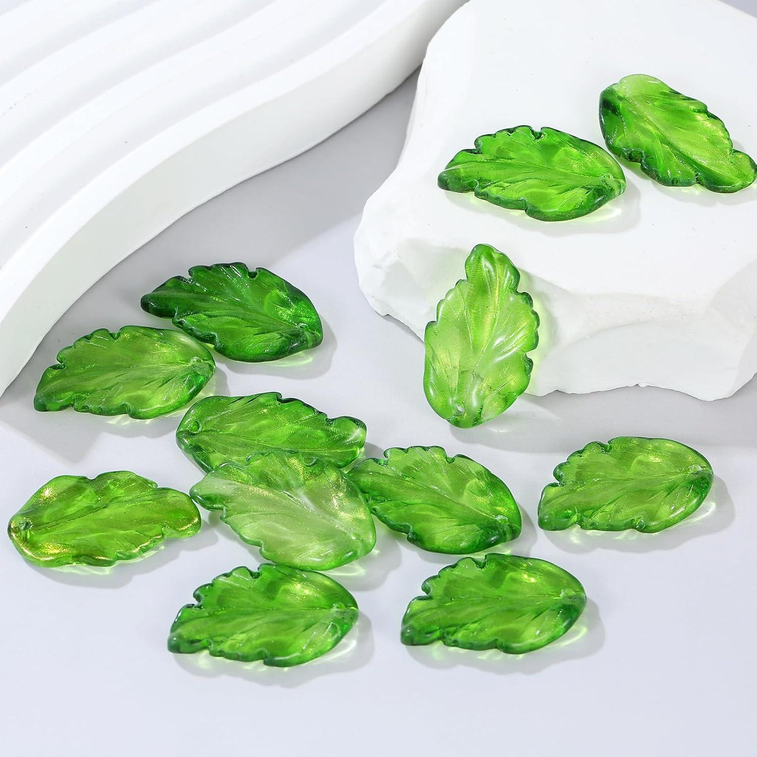 30 Cuentas Espaciadoras de Cristal Hoja LUBINGSHINE Verde Claro