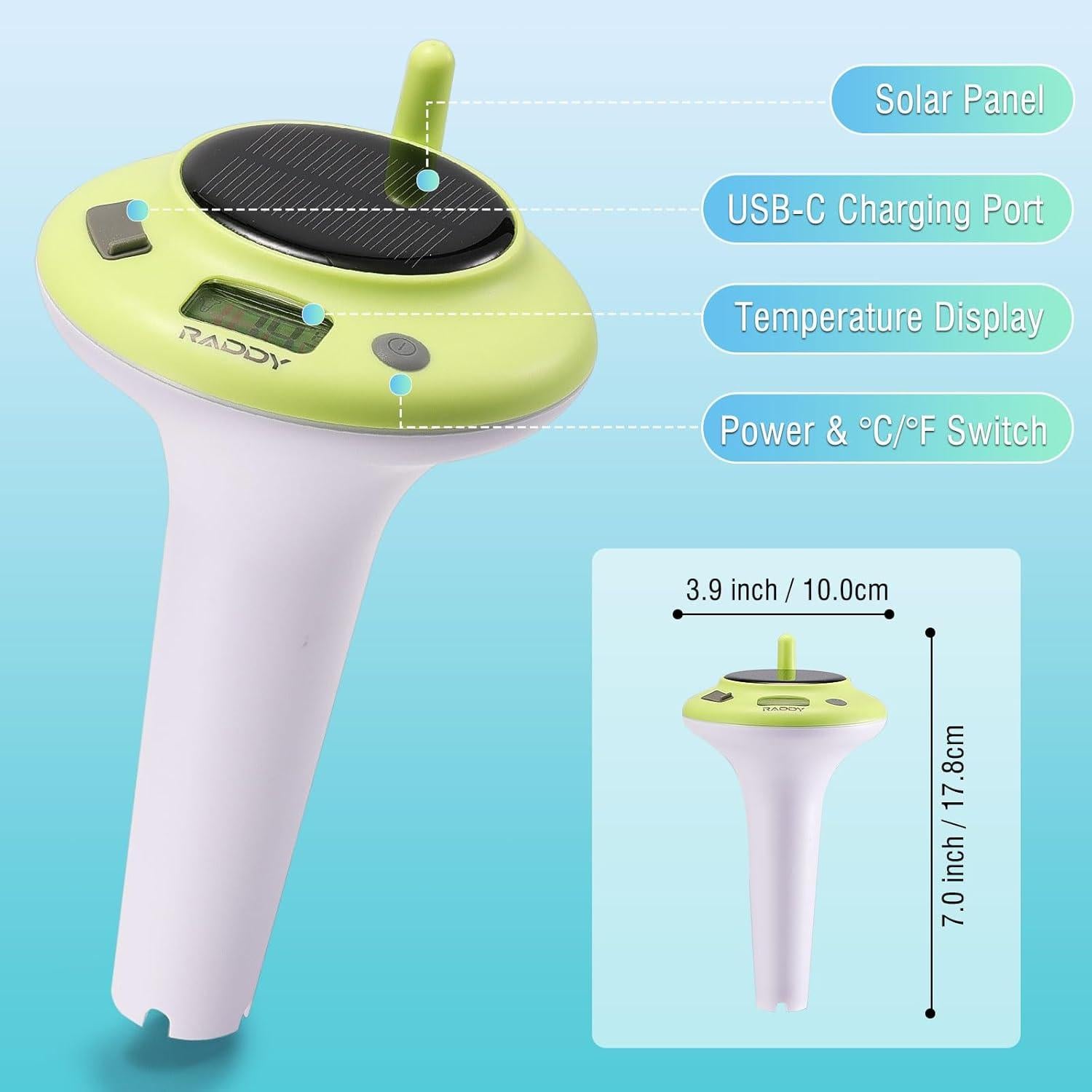 Termómetro de piscina solar Raddy PT-5 LCD impermeable