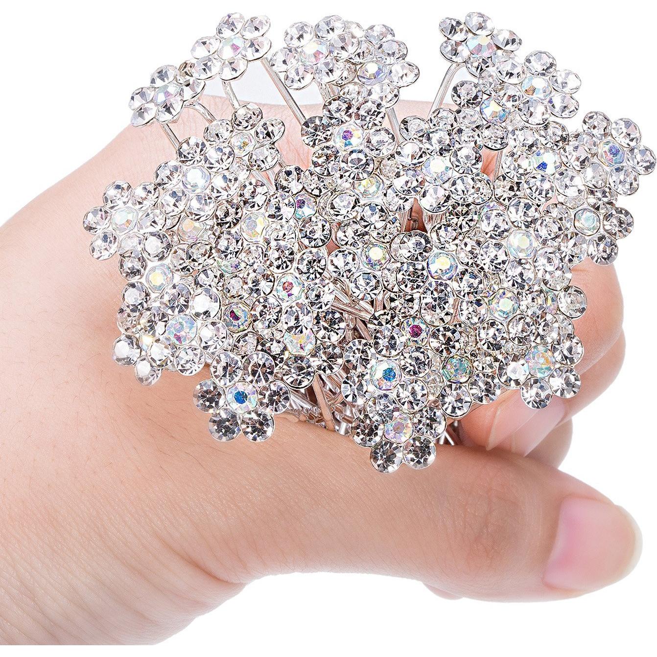 Set 40 Pinzas de Pelo de Cristal eBoot con Flor - Blanco