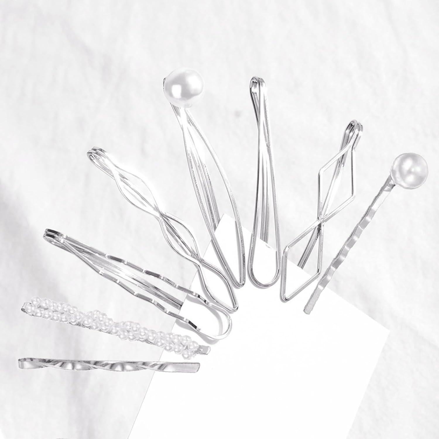 Conjunto 16 Clips de Cabello Geométricos BOYIVI Plata