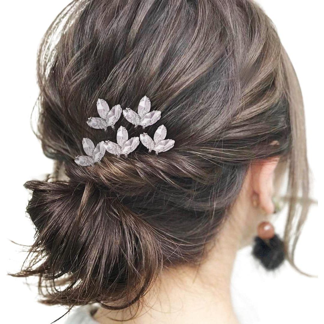 Horquillas de boda Aegenacess 5PCS Plata con Strass