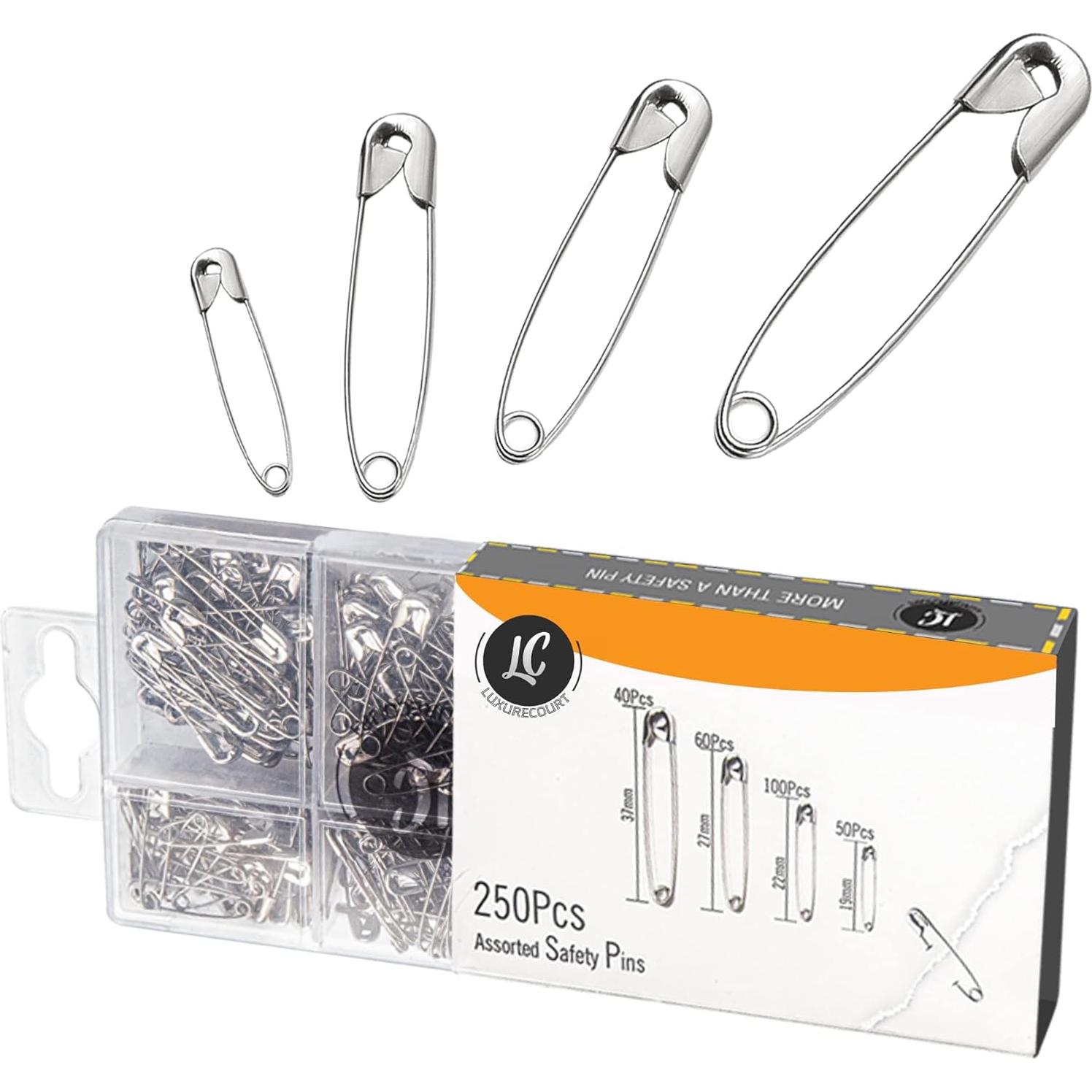 Paquete de 250 Alfileres de Seguridad Luxurecourt - 4 Tamaños
