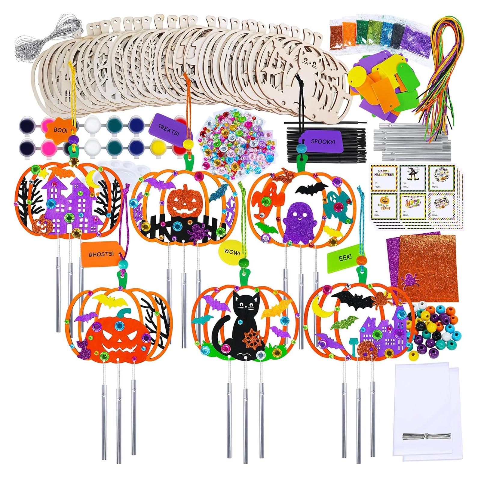 Kit de Manualidades de Halloween Winlyn - 24 Adornos de Calabaza de Madera