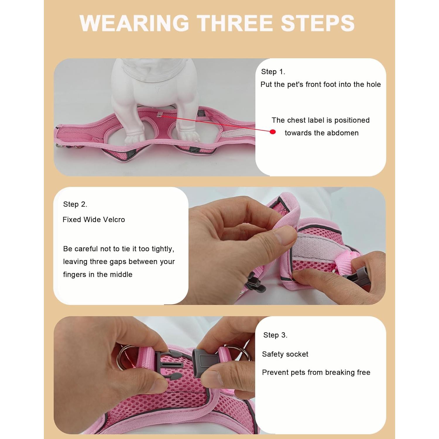 Conjunto Arnés y Correa Rosa XS JUFOO para Perros y Gatos