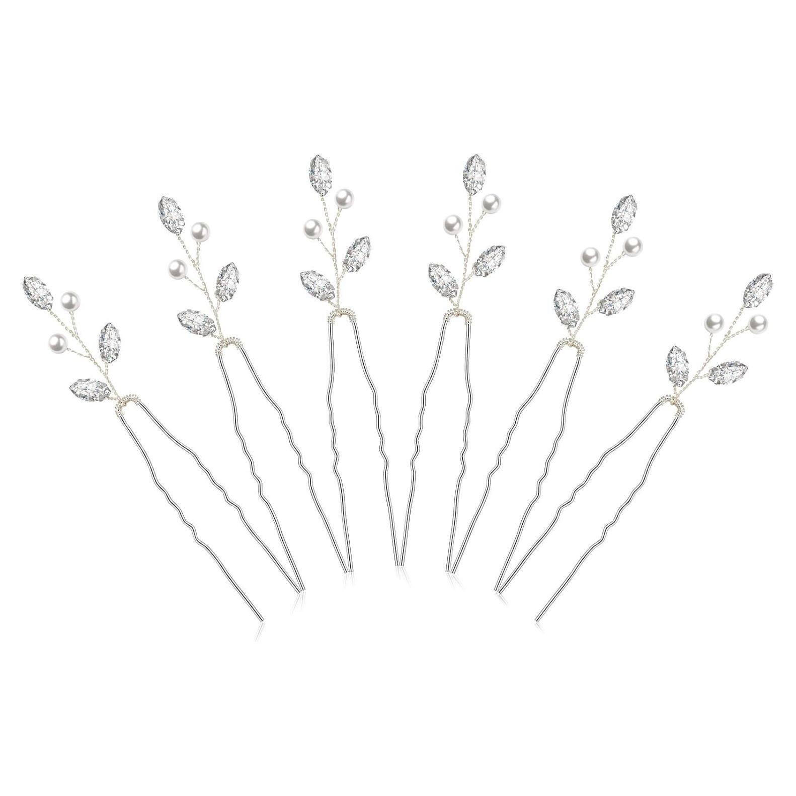 Horquillas de Novia Syhood 6 Piezas Cristal Plata 23.9 cm