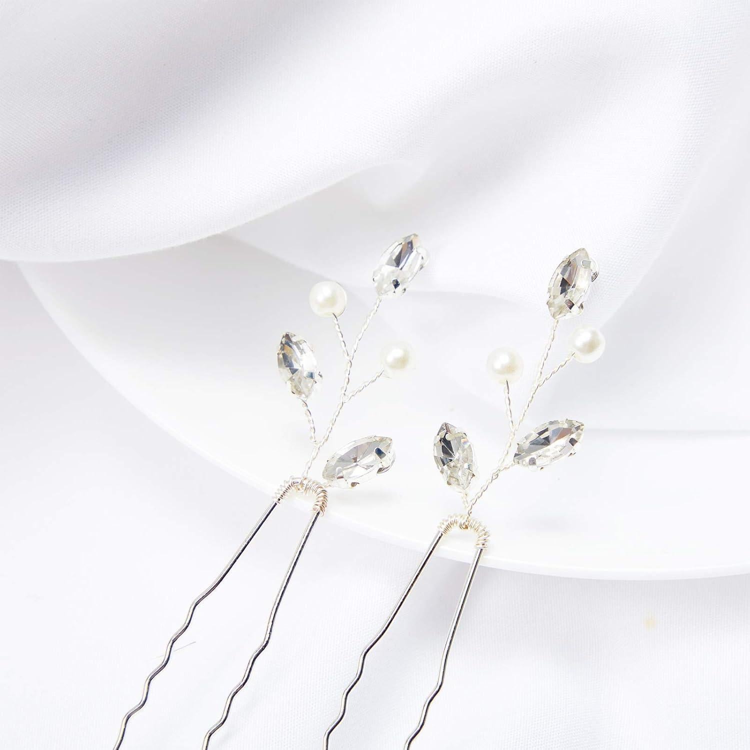 Horquillas de Novia Syhood 6 Piezas Cristal Plata 23.9 cm