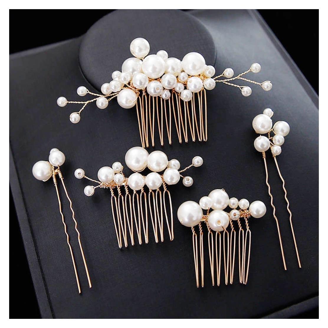 Set 5 Peines de Perlas Foyte para Novias y Damas de Honor