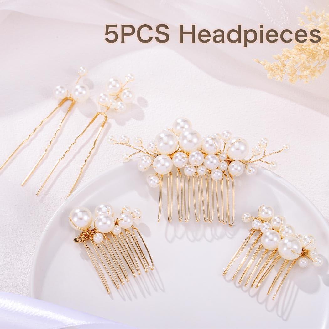 Set 5 Peines de Perlas Foyte para Novias y Damas de Honor