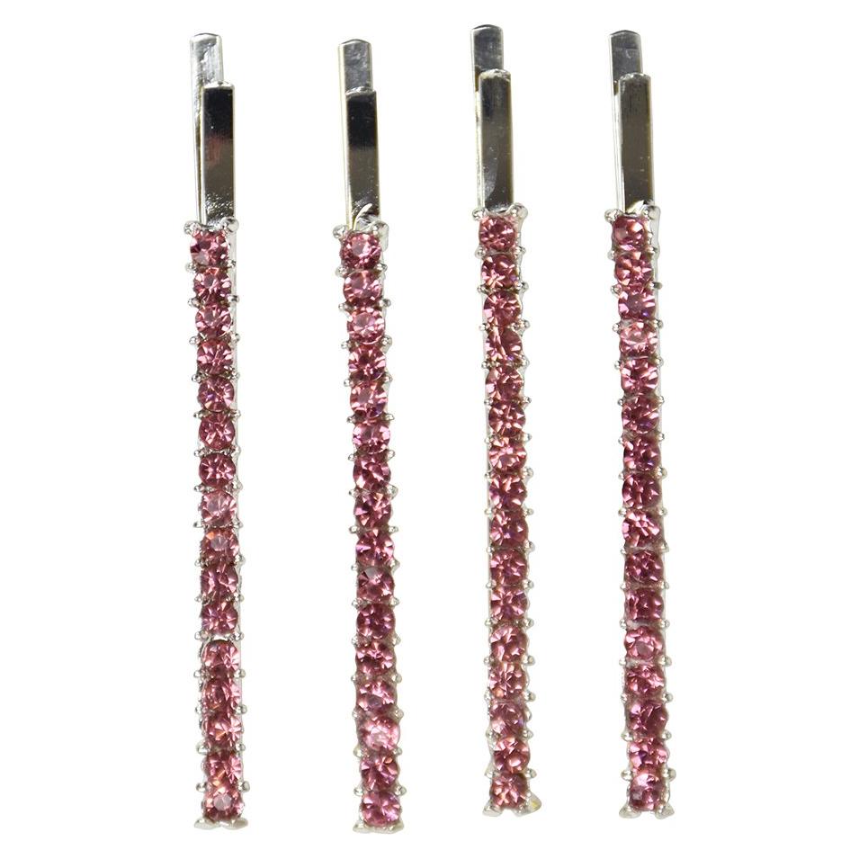 Conjunto de 4 Clips de Cabello Bobby Pin Motique Rosa con Rhinestones